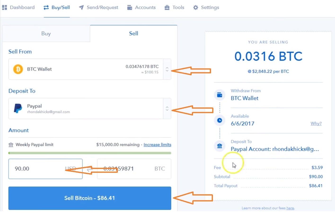 transfer funds from coinbase to paypal
