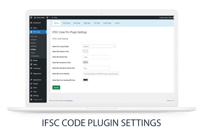 IFSC Code Settings